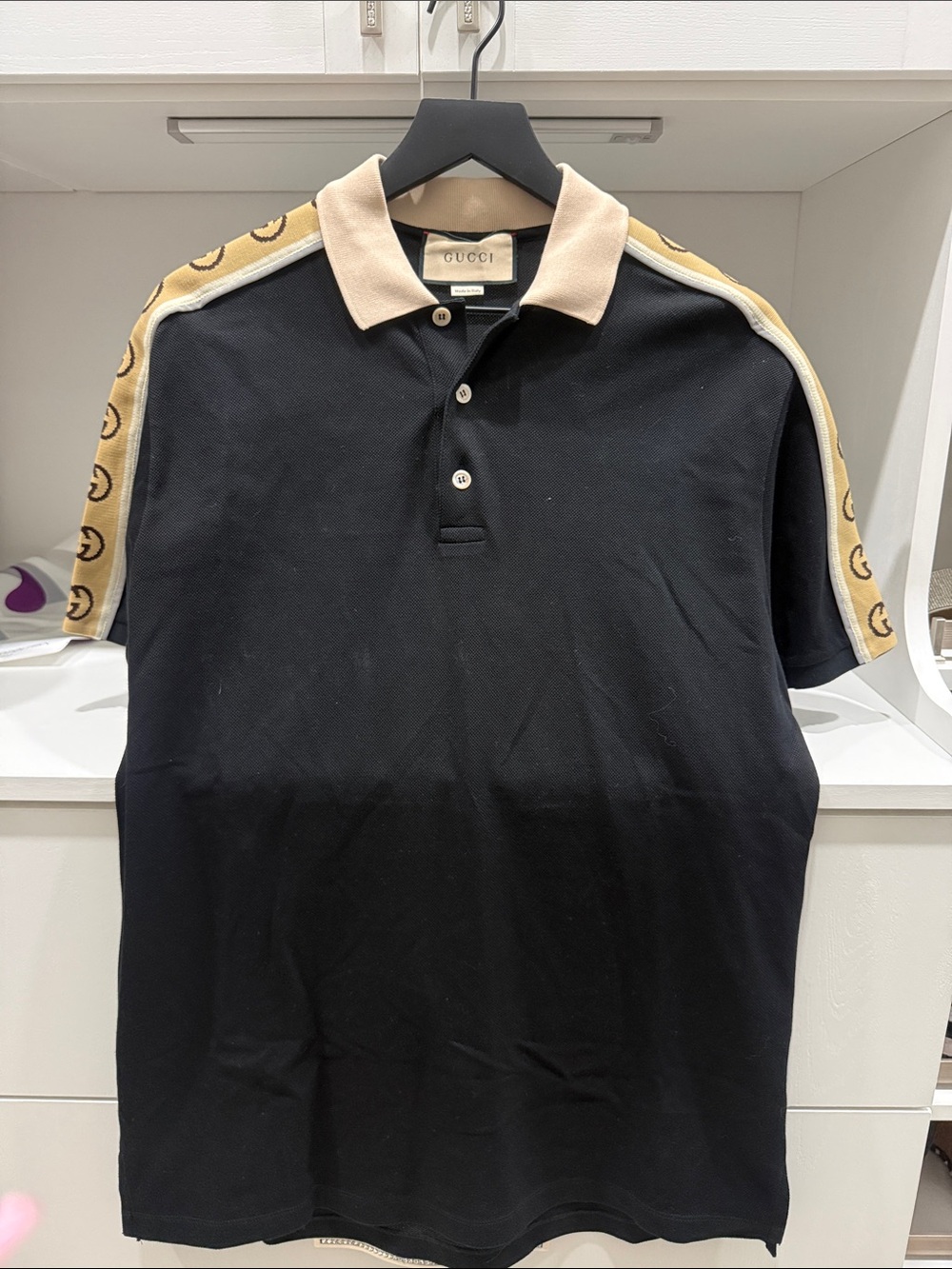 Gucci Men's Retro Interlocking G Logo Stripe Polo Shirt